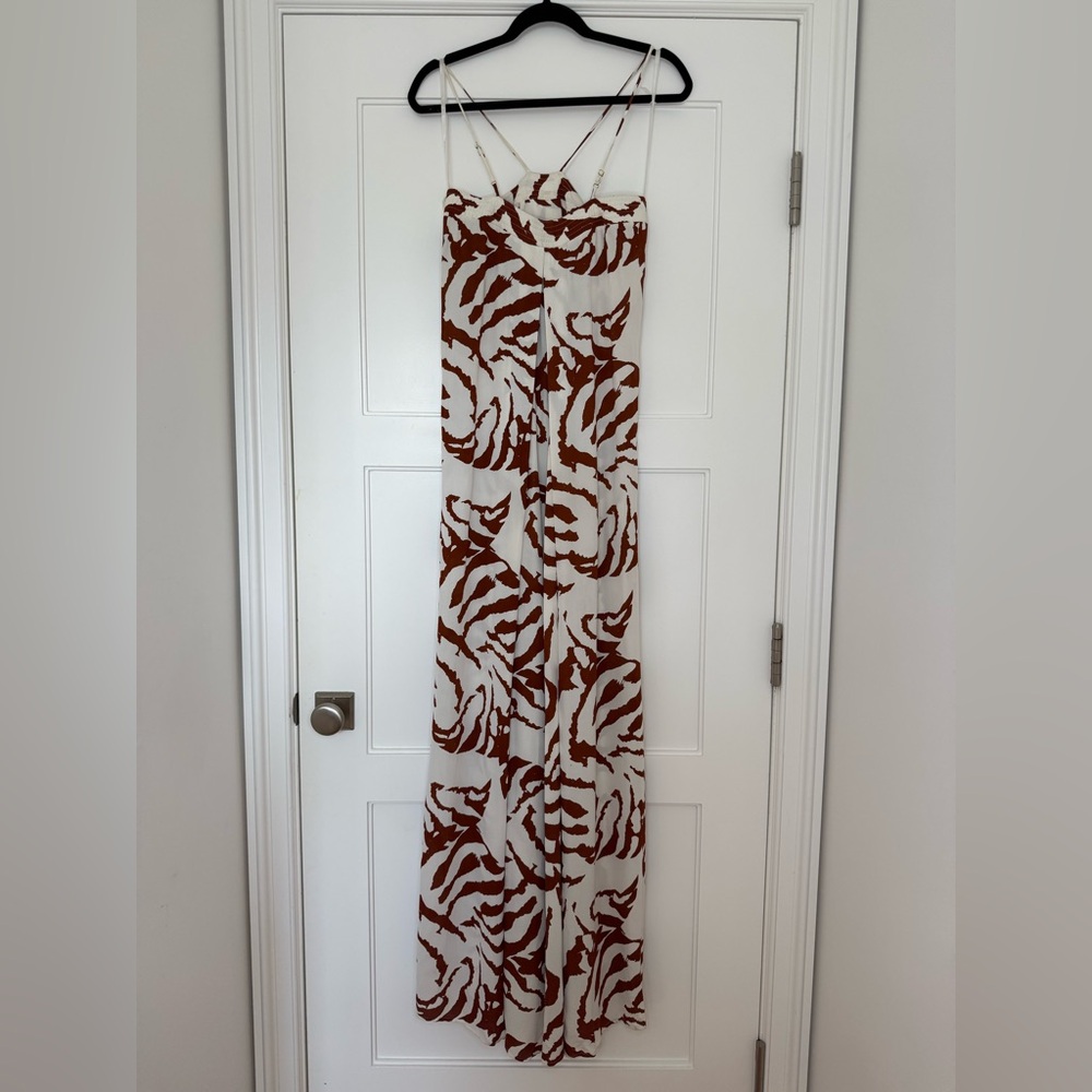 Karina Grimaldi Brown & White Tropical Animal Print Flowy Maxi Dress Womens S